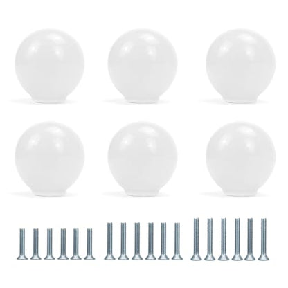 FOAN Cabinet Knobs 6 Pack, Ceramic Drawer Grip Handle, Suitable for Cupboard/Drawer/Dresser/Toilet/Kids Room, 1-1/4inch, Equipped with Multi Size Screws, White - color: White
