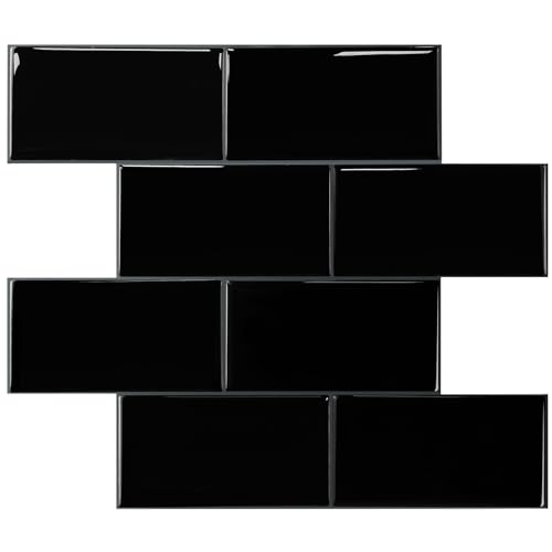 STICKGOO 10-Sheet Backsplash Peel and Stick Subway Tile(Thicker Design) - color: Black with Gray Grout