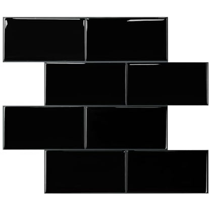 STICKGOO 10-Sheet Backsplash Peel and Stick Subway Tile(Thicker Design) - color: Black with Gray Grout