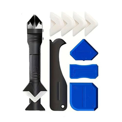9pcs Silicone Caulking Tool 3 in 1 Stainless Steel Head Scraper Caulk Remover Sealant for Kitchen Bathroom Window - color: 9Pcs
