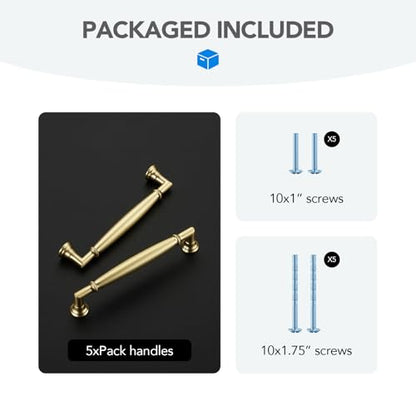 HOME EDIT Brushed Gold Cabinet Handles 5 Inch Pulls 5 Pack - color: Brushed Gold, size: 5 inches Hole Center