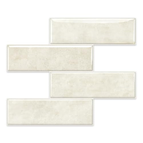 10 Sheets Thick Peel and Stick Backsplash, Self Adhesive Wall Tiles, Stick on Backsplash for Kitchen and Bathroom, 12"x9.8", Beige - color: Beige