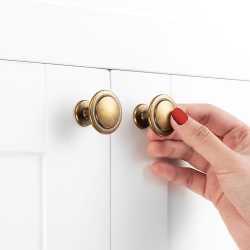 Antique Brass Cabinet Knobs Round Kitchen Pulls 10 Pack 8222 - color: Antique Brass, size: 1-1/4 Inches, style: 10 Pack Round Knob