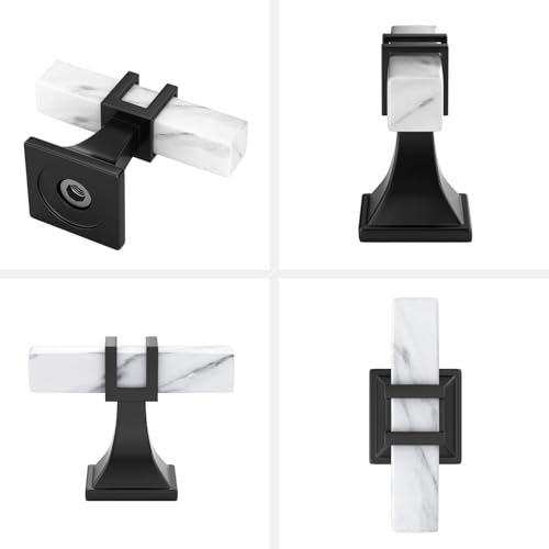 Haliwu 20 Pack Kitchen Cabinet Knobs Black and White Marble Grain Knobs - color: White Marble & Black, size: T-bar Knob
