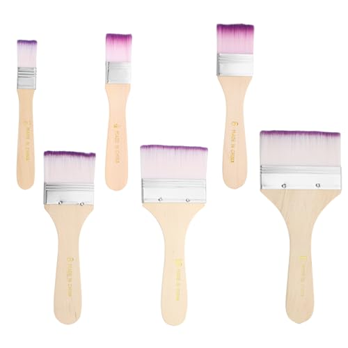PATIKIL 6Pcs Wooden Paint Brush Set, 5.4/5.7/5.9/6.2/6.5/7" Nylon Bristle - color: Purple/White, size: #2/4/6/8/10/12