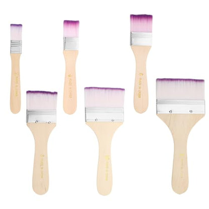 PATIKIL 6Pcs Wooden Paint Brush Set, 5.4/5.7/5.9/6.2/6.5/7" Nylon Bristle - color: Purple/White, size: #2/4/6/8/10/12