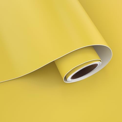 VaryPaper 15.7''x78.7'' Matte Lemon Yellow Wallpaper Peel and Stick Solid Yellow Contact Paper for Cabinets Furniture Vinyl Wrap Renter Friendly Removable Self Adhesive Wall Paper for Bedroom Nursery - color: Lemon Yellow, size: 15.7" x 78.7"