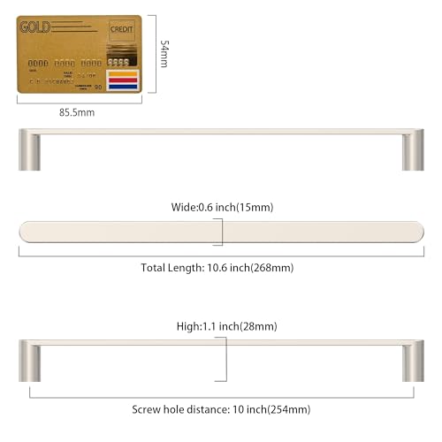 Amerdeco 10 Pack ZH0005BSN Brushed Satin Nickel Cabinet Pulls 10" - color: Brushed Satin Nickel, size: 10" hole center