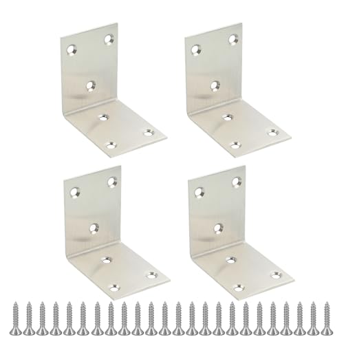 Alise 4Pcs Stainless Steel L Brackets Heavy Duty for Wood Furniture,Brushed - color: Brushed Nickel, size: 65x65MM
