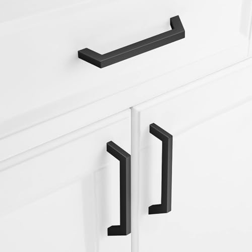 Estmoon 30 Pack Cabinet Handles, Matte Black 5 Inch Cabinet Pulls Square Drawer Pulls Stainless Steel Kitchen Handles Hardware for Cabinets Cupboard and Dresser Drawers, 128 mm Hole Centers - color: Matte Black