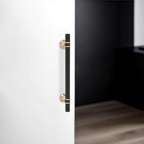 10 Pack 6-1/4 Inch Cabinet Pulls knurled Matte Black and Brushed Gold Kitchen Cabinet Handles Aluminum and Zinc Alloy Drawer Pulls Solid Cabinet Hardware - color: Black and Brushed Gold Knurled, size: 6-1/4'' Hole Center(160mm)