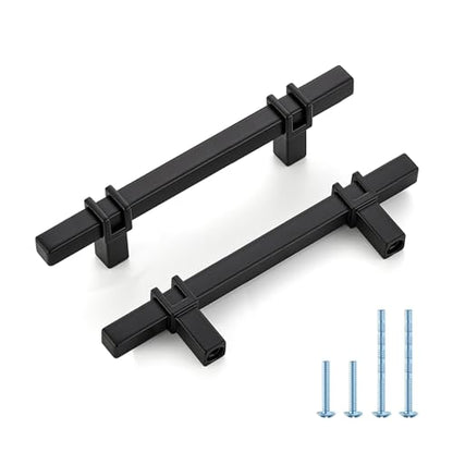 HOME EDIT 3-3/4 inch Black Cabinet Handles, 10 Pack Kitchen Cabinet Handles Matte Black Drawer Pulls Zinc Alloy Square Bar Kitchen Pulls - color: Black, size: 3-3/4 Inch Hole Center