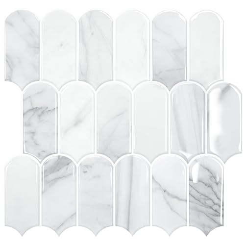 Vamos Tile Peel and Stick Backsplash,Thicker Design, Statuary White,10 pcs - color: Statury White with White Grout