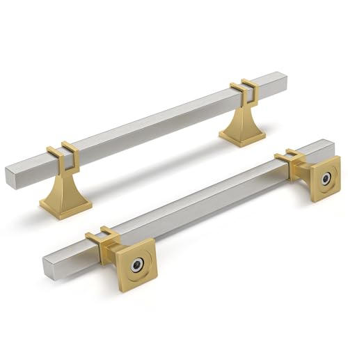 homdiy Silver and Gold Cabinet Pulls 5" Satin Nickel and Gold Cabinet Pulls - color: Brushed Nickel & Matte Gold, size: 5 Inch(128mm) Hole Centers