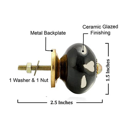 Dresser Knobs - Countryside Handmade Ceramic Drawer Handle Kitchen Cabinets Cupboard Wardrobe Pulls Farmhouse Boho Furniture Hardware - Black Heart - Pack of 4 - color: Black Heart