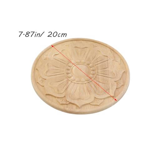 Antrader 4Pcs Round Unpainted Wood Carved Appliques,Vintage Onlay Ornaments - style: Style 14