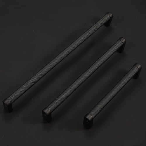 10 Pack 6.3Inch(160mm) Matte Black Kitchen Cabinet Handles Knurled Cabinet Pulls Black Drawer Pulls Kitchen Hardware - color: Matte Black, size: 6.3'' Hole Center(160mm)
