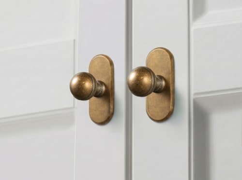 Goo-Ki Antique Brass Cabinet Knobs with Oblong Backplate, 6 Pack - color: Antique Brass, style: Oblong Plate