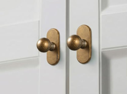 Goo-Ki Antique Brass Cabinet Knobs with Oblong Backplate, 6 Pack - color: Antique Brass, style: Oblong Plate