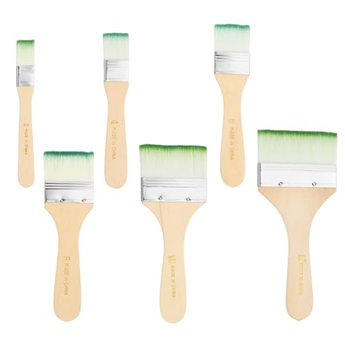 PATIKIL 6Pcs Wooden Paint Brush Set, 5.4/5.7/5.9/6.2/6.5/7" Nylon Bristle - color: Green/White, size: #2/4/6/8/10/12