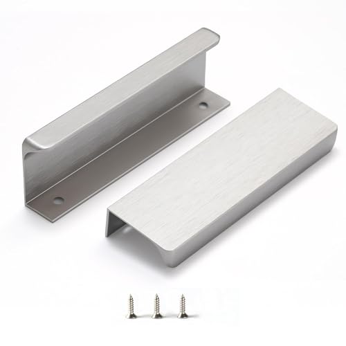 Finger Pull for Cabinets Kitchen Drawer knobs Low Profile Door Dresser Bathroom Long Cupboard Cabinet Pulls Handles Aluminum 6 Pack Brushed Nickel 6" Easy Installation - color: Brushed Nickel, size: 3-3/4" Hole Center 4.72" Overall Length