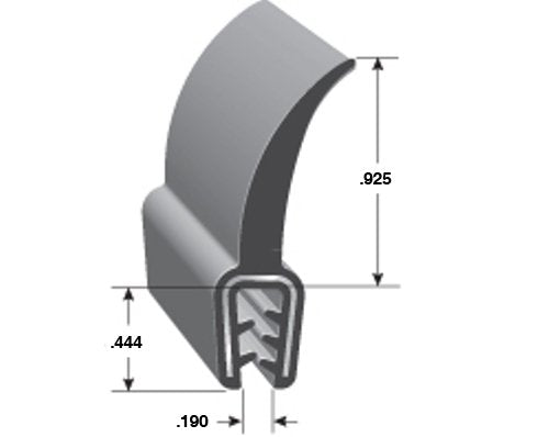 TRIM-LOK Co-Extruded Wiper Flap Trim Seal, EPDM Dense Rubber Weather Stripping and Edge Trim, 0.925-Inch Flap Length, 0.050-Inch to 0.090-Inch Edge, 0.444-Inch Leg, 25-Foot Length, Black Finish