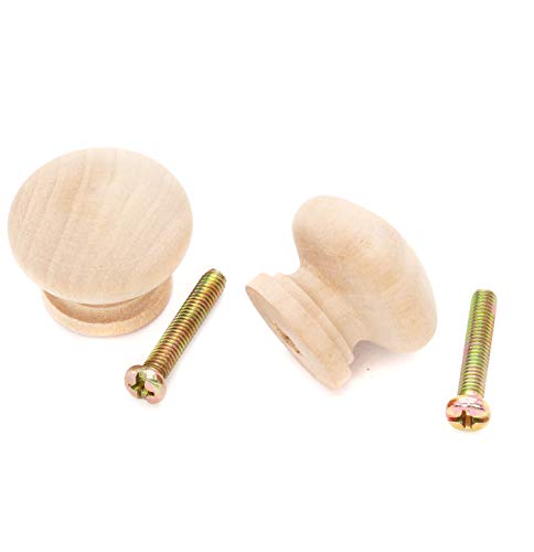 10-Pack 1 Inch Round Wood Unfinished Dresser Drawer Pulls Handles Knobs for Cabinet Cupborad