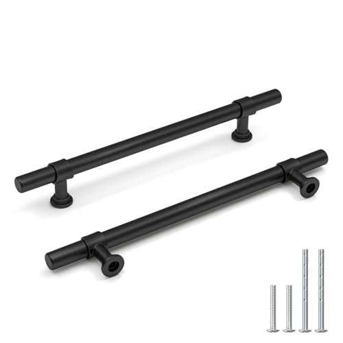 Goldenwarm 5 Pack Black Cabinet Handles, 5 Inch T Bar Handles - color: Black, size: 5 in Hole Center (128mm)