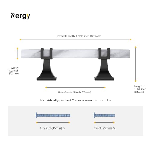 Rergy 10 Pack Cabinet Handles, White Marble & Matte Black Pulls, 3" - color: White Marble & Black, size: 3 inch (76mm) Hole Center