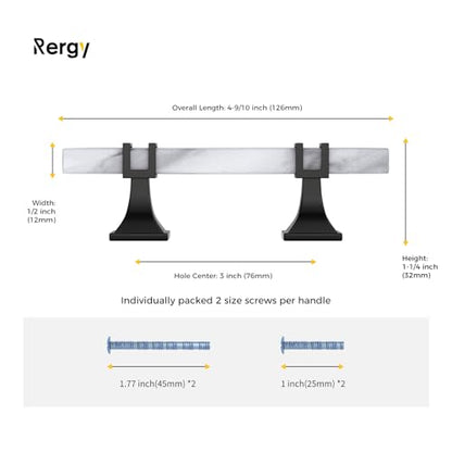Rergy 10 Pack Cabinet Handles, White Marble & Matte Black Pulls, 3" - color: White Marble & Black, size: 3 inch (76mm) Hole Center