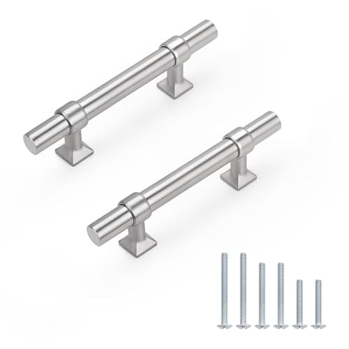 Brushed Nickel Cabinet Pulls 2.5 Inch Hole Centers T Bar 10 Pack - color: Brushed Nickel, size: Hole Centers: 2.5inch