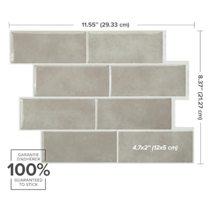 Smart Tiles Peel and Stick backsplash, Subway Taupe Gray, 11.55"x8.38" - color: Taupe Gray