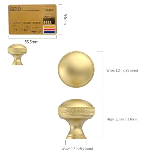 Amerdeco 10 Pack Brushed Gold knurled Cabinet Knobs - color: Brushed Gold, size: Knob