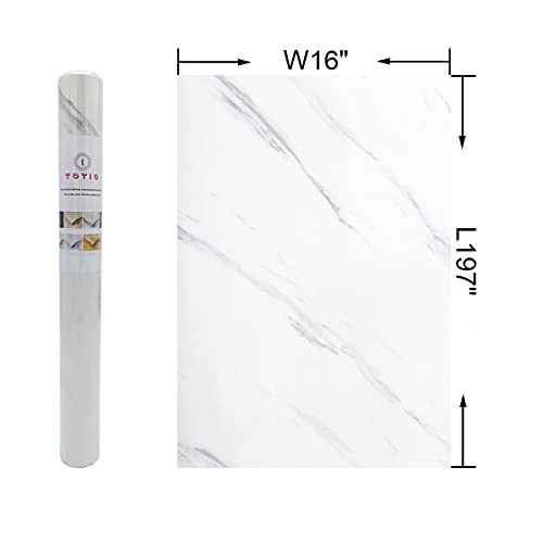 TOTIO White Marble Self-Adhesive Wallpaper, 16" x 197", 21.5 sq ft, Waterproof, Stain-Resistant, Modern Style, Marble Look - color: Milk White+gray, size: 16" x 197"