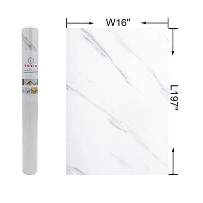 TOTIO White Marble Self-Adhesive Wallpaper, 16" x 197", 21.5 sq ft, Waterproof, Stain-Resistant, Modern Style, Marble Look - color: Milk White+gray, size: 16" x 197"