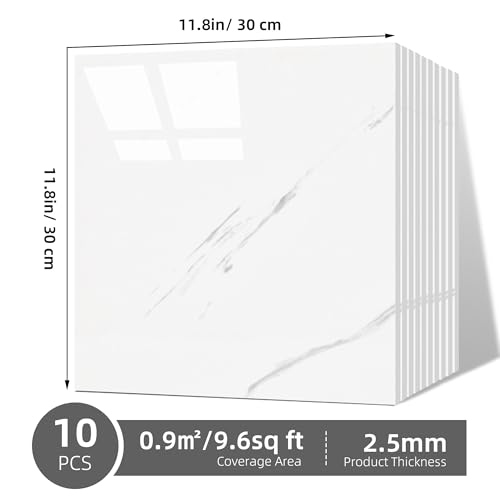 Peel and Stick Marble Wall Panels 11.8x11.8in Waterproof 10 Pack - color: Marble white, size: 10 Pack