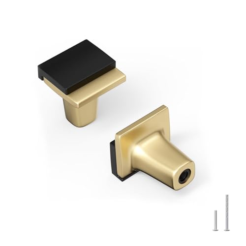 Rergy 25 Pack Black and Gold Cabinet Handles Gold Drawer Knobs - color: Black&Gold, size: Single Hole Center