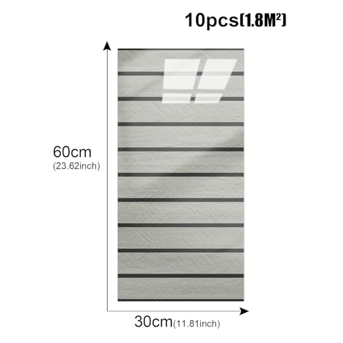 10pcs Wood Grain Grille Peel and Stick Waterproof Wall Panels,Heat-Resistant Backsplash Tile, 23.6"x11.8" PVC Foam Wall Sticker for Kitchen,Living Rooms, Bedrooms TV Walls(Not Real Tile,Grey)