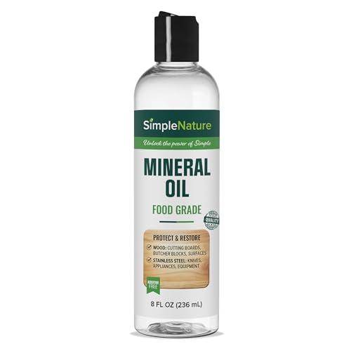 SimpleNature Food Grade Mineral Oil - for Moisturizing, Lubricating, Restoring & Protecting Wood, Cutting Boards, Butcher Block, Countertops, and Stainless Steel (8 fl oz Bottle) - size: 8 Fl Oz