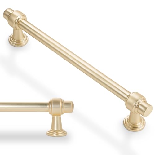 10 Pack 5 Inch Kitchen Cabinet Handles Brushed Brass Cabinet Pulls Zinc Alloy Drawer Pulls Solid Kitchen Hardware - color: Brushed Brass, size: 5'' Hole Center(128mm)