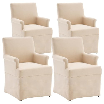 Arm Dining Chair Fabric Long Skirt Slipcovered High Back Upholstered Dinner - color: Beige, size: 4 PCS