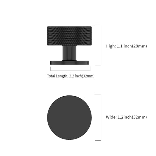 Amerdeco 10 Pack Matte Black Knurled Cabinet Knobs Single Hole 1.2 Inch Diameter Round Drawer Knobs for Bathroom Cabinets K0017 - color: Matte Black