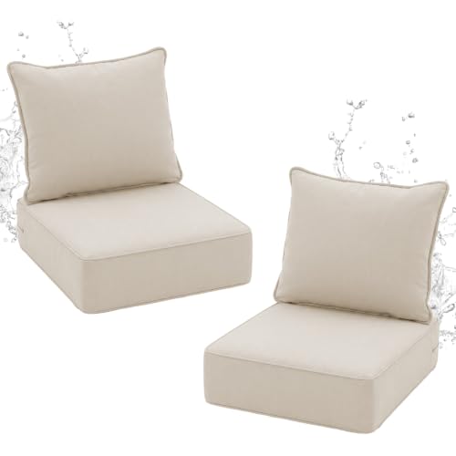 Outdoor Chair Cushions 24 x 24 x 6 Inch, Cushions for Outdoor Patio Furniture Replacement with Removable Cover & 30D High-Resilience Foam, Water/Fade/UV/Resistant, Deep Seat,Set of 2,Beige - color: Beige, size: 24''D x 24''W x 6''H