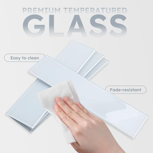 Diflart Peel and Stick Glass Subway Tiles, Light Blue, 3x12 Inch, Glass Backsplash for Kitchen Bathroom Wall Tiles, Pack of 20 Pieces - color: Light Blue, size: 3x12 Inch