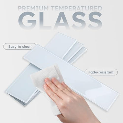 Diflart Peel and Stick Glass Subway Tiles, Light Blue, 3x12 Inch, Glass Backsplash for Kitchen Bathroom Wall Tiles, Pack of 20 Pieces - color: Light Blue, size: 3x12 Inch