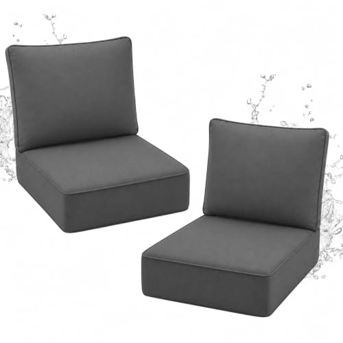 Outdoor Chair Cushions 24 x 24 x 6 Inch, Cushions for Outdoor Patio Furniture Replacement with Removable Cover & 30D High-Resilience Foam, Water/Fade/UV/Resistant, Deep Seat,Set of 2,Gray - color: Grey, size: 24''D x 24''W x 6''H
