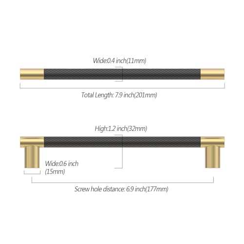 Asidrama 10 Pack 7 Inch(177mm) Knurled Black and Gold Kitchen Cabinet Handles,Cabinet Pulls Kitchen Cabinet Hardware Cupboard Handles Drawer Handles Dresser Pulls 4496 - color: Black-Gold, size: 7" Hole Center(177mm)