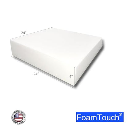FoamTouch High Density Square Cut Upholstery Foam (2Pack) of 4'' x 24'' x 24'' Couch Cushion, Dining Chair Cushion, Wheelchair seat Cushion Replacement - size: 4'' x 24'' x 24'' (2Pack)