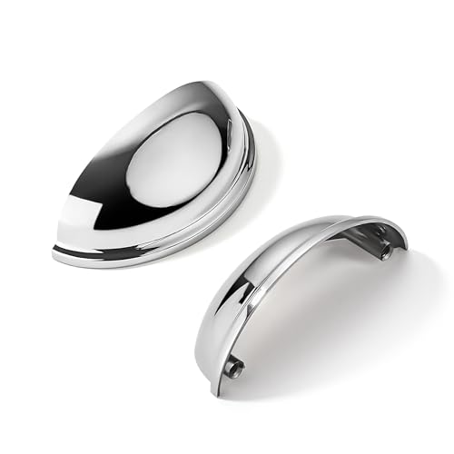 khtumeware 2 Pack 3-1/2" Drawer Pulls Polished Chrome Cabinet Cup Pulls Kitchen Hardware Cabinet Handles Drawer Handles Knobs 3.5 inch Hole Center - color: Polished Chrome, size: 3-1/2"(89mm) Hole Center, style: 2-pack