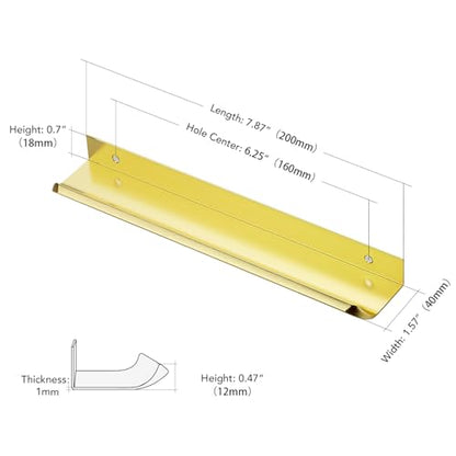 Ravinte Hardware Gold Cabinet Handles Finger Edge Pulls 7.8 Inch CC 10 Pack - color: Gold, size: 200mm/7.8" Overall Length